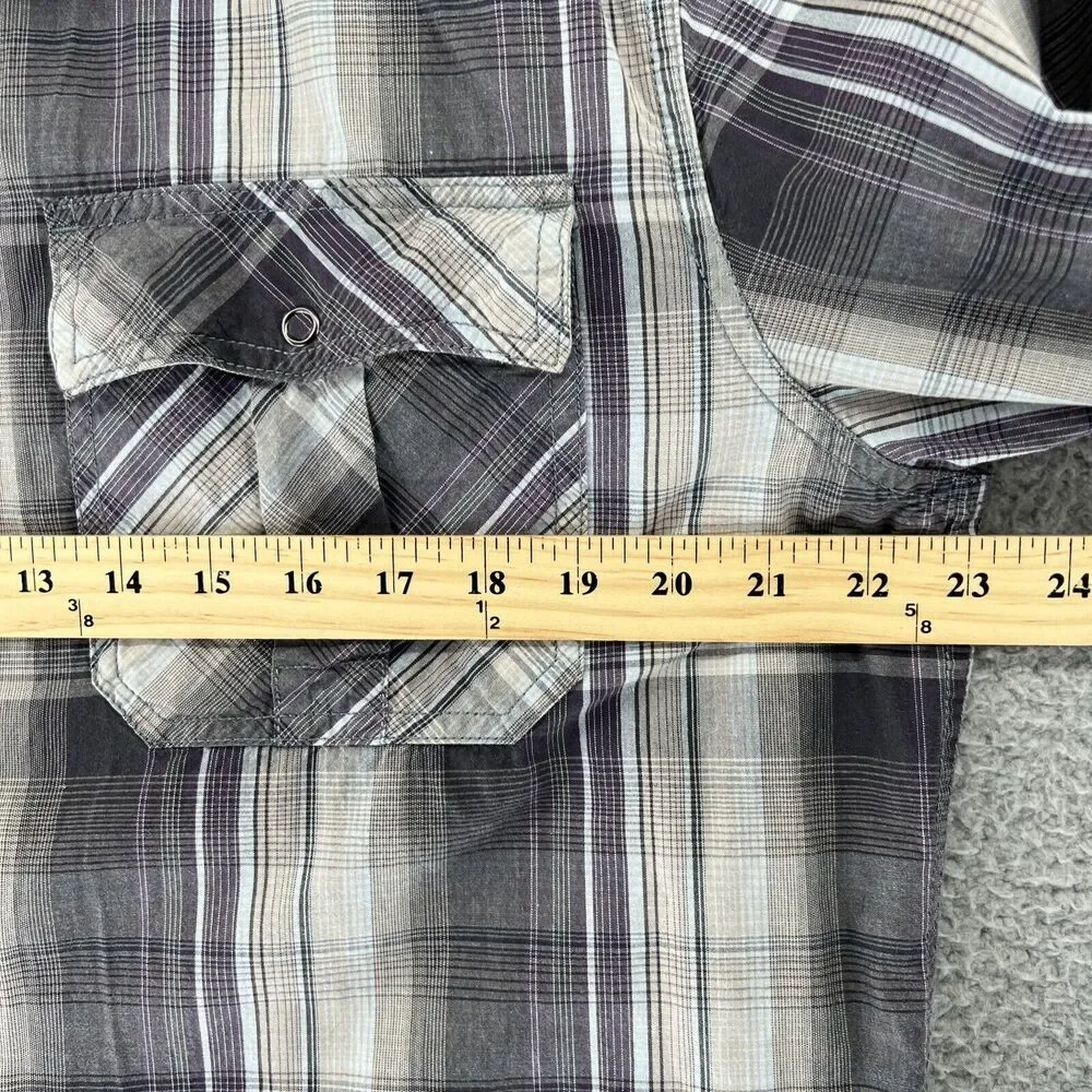prAna Mens Large L/S‎ Button Down Tartan Madras Plaid Shirt Snap Hiking Outdoor